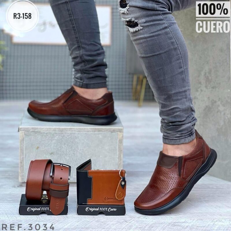 TRIO  ZAPATO CASUAL CORREA Y BILLETERA 💯CUERO